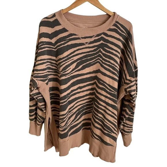 Aerie size XL Good Vibes Oversized Tiger Stripe Sweatshirt Tunic Brown Black - Picture 2 of 6